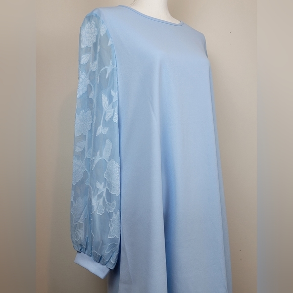 Shein Floral Applique Sheer Lantern Sleeve Dress Size Extra Large Light … - Picture 4 of 5